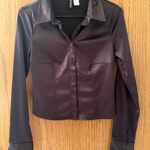 H&M Plum Faux Leather Button-Down Shirt